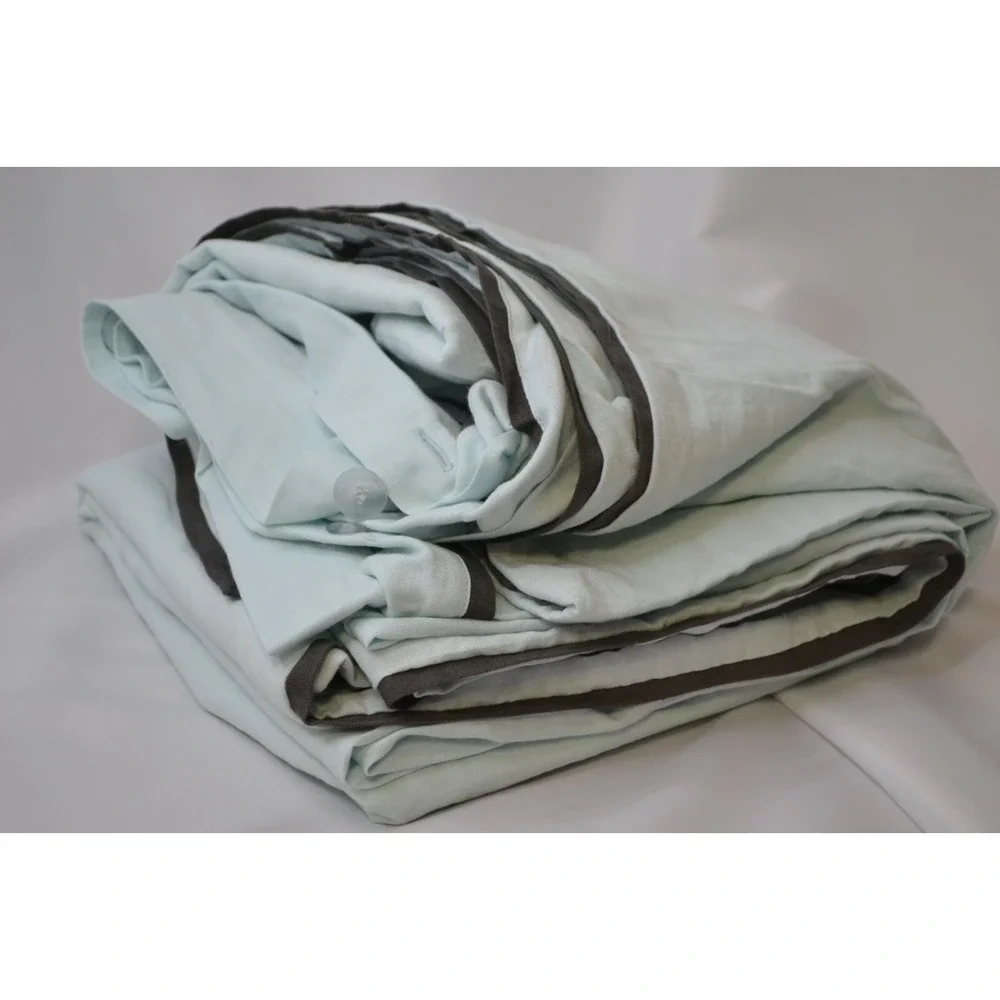 West Elm linen cotton blend‎ ice blue slate grey trim full/queen duvet cover